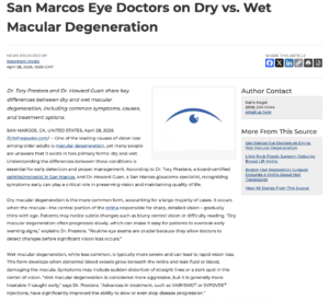 San Marcos eye doctors details key differences between dry and wet macular degeneration.